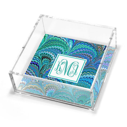 Peacock Italian Marble Petite Lucite Trinket Tray